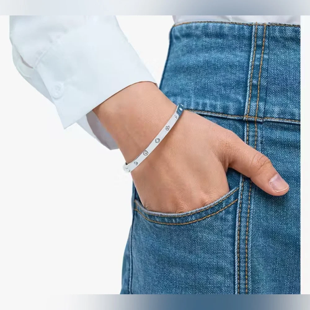 Kate Spade Set in Stone Hinged Silver Bracelet with crystals EUC - Picture 5 of 6